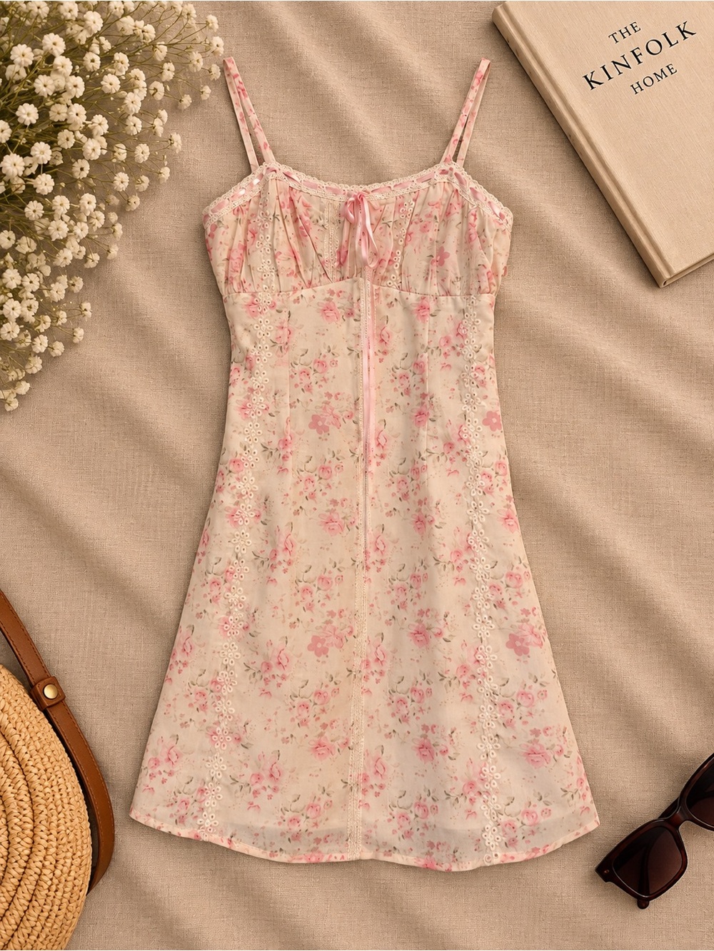 NWT Altar'd State Pink Floral Lace-Trim Mini Dress